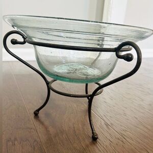 Vintage Glass Bowl with Metal Stand